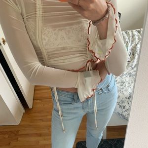 Sheer mesh Princess Polly top with red details (US 4) NWOT